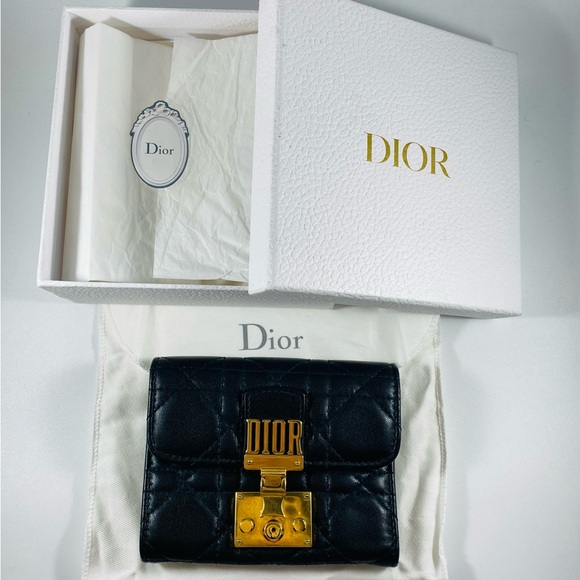 NEW Dior Black Cannage Dior Addict Trifold Wallet - Lambskin Leather Genuine - Picture 2 of 8